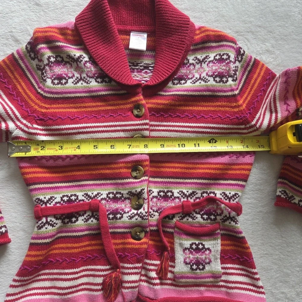 Vintage Gymboree Cardigan Sweater Fair Isle Striped Belted Girls Sz 7 Tight Knit